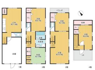 九条駅徒歩４分、５ＬＤＫ＋店舗、鉄骨造３階建、１１ｍ道路